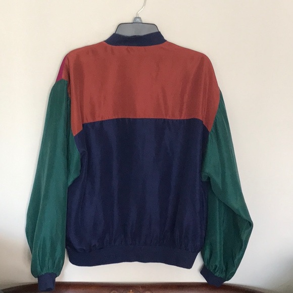 100% silk color block bomber jacket. Sz M - Picture 2 of 2